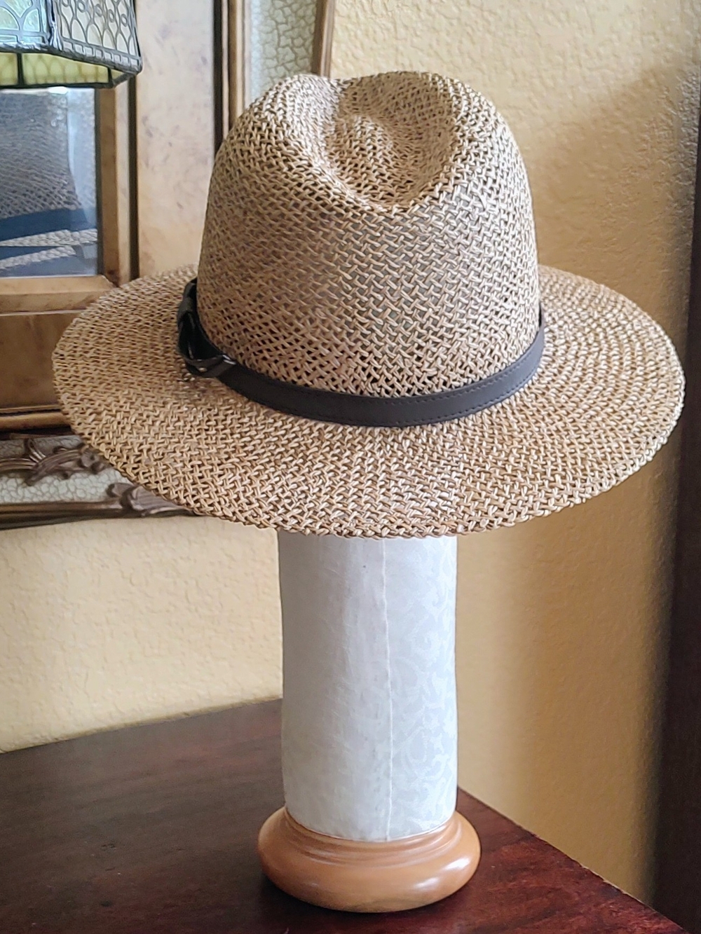 Stetson Straw Fedora Hat with Brown Band